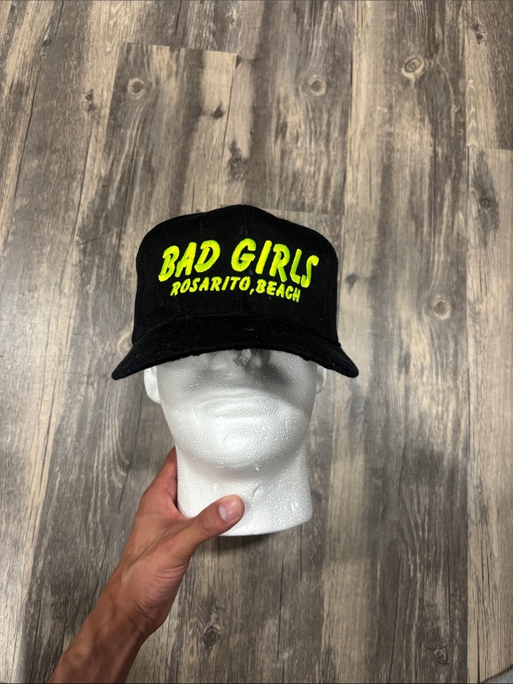 Bad Girls Rosarito Beach Black Cap with Neon Yellow Logo